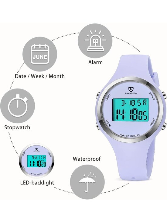 Women All Light Purple Quartz Chronograph Waterproof Outdoor Sport Digital Watch main image 6